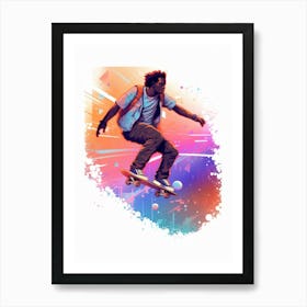 Skateboarding In Santiago, Chile Gradient Illustration 2 Art Print