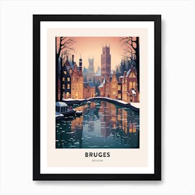 Winter Night  Travel Poster Bruges Belgium 3 Art Print