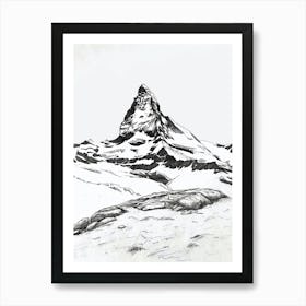 Matterhorn Switzerland Italy Line Drawing 6 Art Print