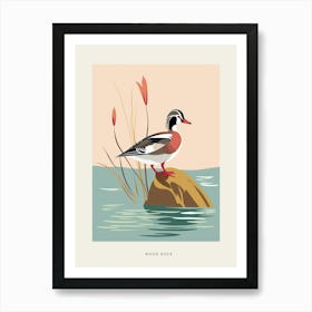 Minimalist Wood Duck 2 Bird Poster Art Print