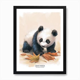 Giant Panda Cub Playing With A Fallen Leaf Poster 2 Art Print