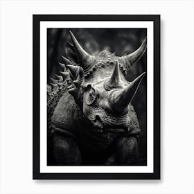 Black And White Photograph Of A Triceratops Art Print