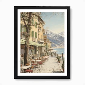 Vintage Winter Illustration Lake Como Italy 1 Art Print