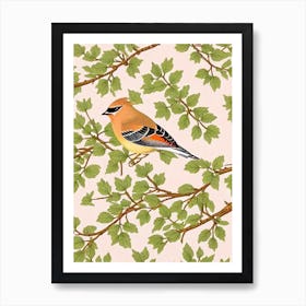 Cedar Waxwing 2 William Morris Style Bird Art Print