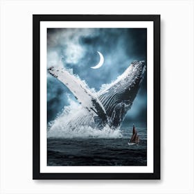 Giant Blue Whale In Ocean Art Print