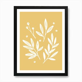 Botanic Leaf Foliage Pattern - Yellow White Art Print