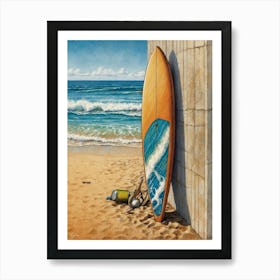 Surfboard Leaning Against Wall Art Print