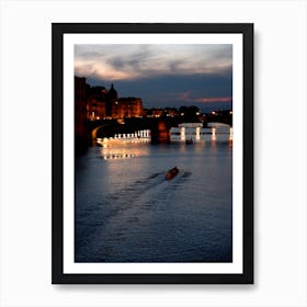 Evening Florence - photo photography arno lorence italy dusk sunset river bridge vertical travel living room bedroom Art Print