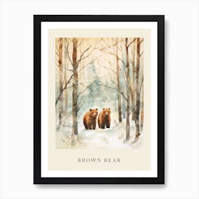 Winter Watercolour Brown Bear 2 Poster Art Print