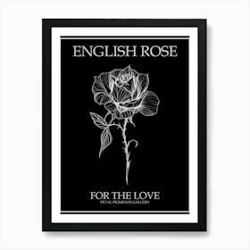 English Rose Black And White Line Drawing 37 Poster Inverted Art Print