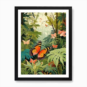 Butterflies In The Jungle Japanese Style Painting 2 Art Print