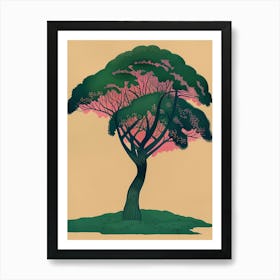 Acacia Tree Colourful Illustration 3 Art Print