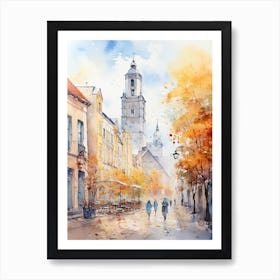 Vilnius Lithuania In Autumn Fall, Watercolour 1 Poster