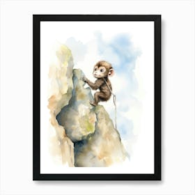 Monkey Painting Rock Climbing Watercolour 3 Art Print