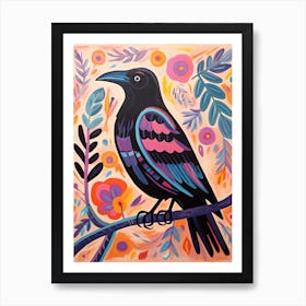 Pink Scandi Raven 2 Art Print