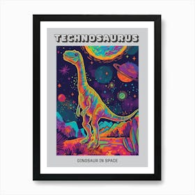 Neon Dinosaur Space Illustration 2 Poster Art Print