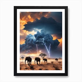 Elephants In The Savannah 1 Art Print