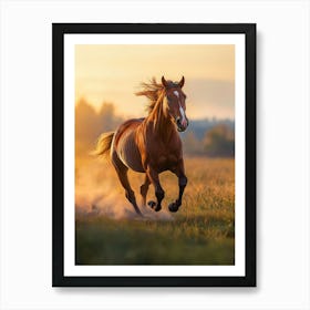 Horse Galloping At Sunset. Generated AI. Art Print Art Print