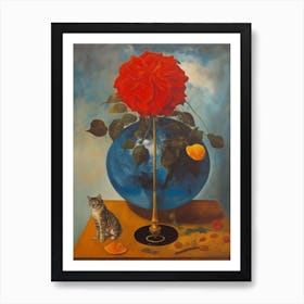 Poinsettia With A Cat 2 Dali Surrealism Style Art Print