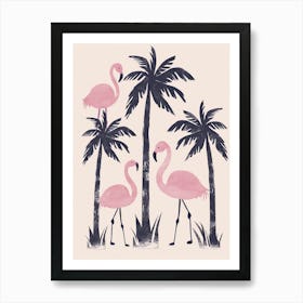 Chilean Flamingo Palm Trees Minimalist Illustration 1 Art Print