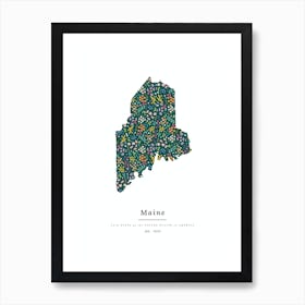 Maine State | Wildflowers on Juniper Green Art Print