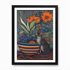 Drawing Of A Still Life Of Paradise With A Cat 4 Art Print