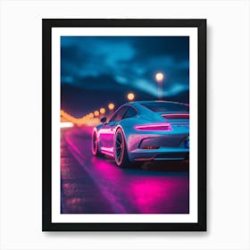 Porsche 911 in neon glow, a luxury racing car Art Print