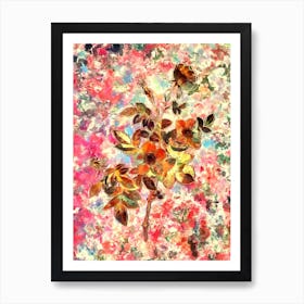 Impressionist Alpine Rose Botanical Painting in Blush Pink and Gold Art Print