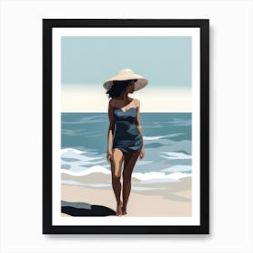 Illustration of an African American woman at the beach 115 Art Print