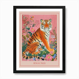 Floral Animal Painting Bengal Tiger 2 Poster Art Print