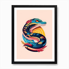 Coastal Taipan Snake Tattoo Style Art Print