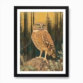 Burrowing Owl Relief Illustration 1 Art Print