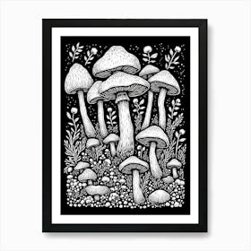Mushrooms In The Forest Art Print