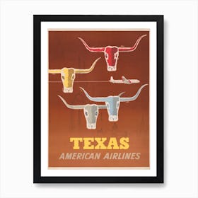 Texas American Airlines Vintage Poster Art Print