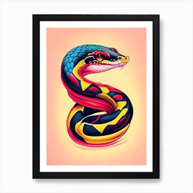 Coachwhip Snake Tattoo Style Art Print