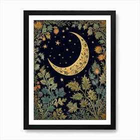 Moon And Stars Style William Morris Art Print 5 Art Print