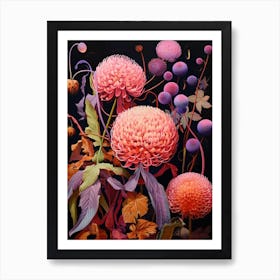 Surreal Florals Globe Amaranth 3 Flower Painting Art Print