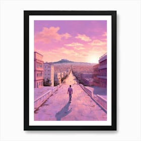 Skateboarding In Athens, Greece Futuristic 1 Art Print