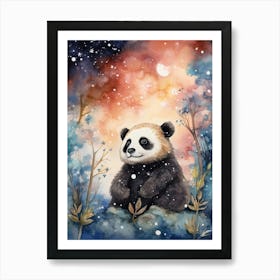 Panda Art Stargazing Watercolour 2 Art Print