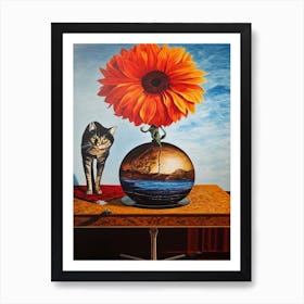 Dahlia With A Cat 2 Dali Surrealism Style Art Print