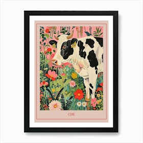 Floral Animal Painting Cow 3 Poster Art Print