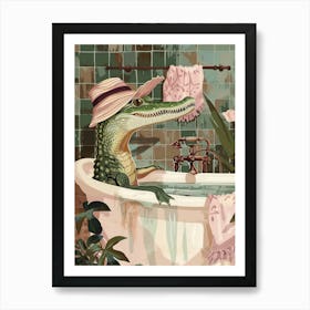 Gator In Bathtub Bathroom Print Tropical Jungle Home Decor Funny Art Print