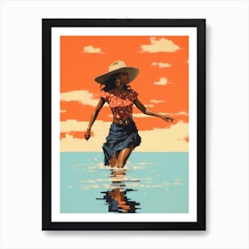 Cowgirl In Sea 2 Art Print