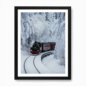 Steam Train In The Snow Art Print