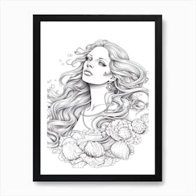 Line Art Inspired By The Birth Of Venus 16 Art Print