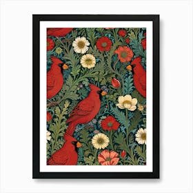 William Morris Cardinals And Flowers Art Print