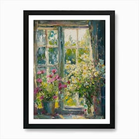 Zinnia Flowers On A Cottage Window 3 Art Print