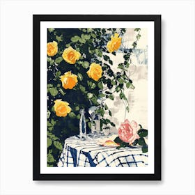 Roses Flowers On A Table   Contemporary Illustration 3 Art Print