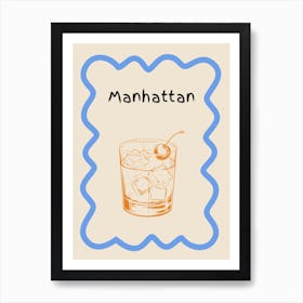 Manhattan Cocktail Doodle Poster Blue & Orange Art Print
