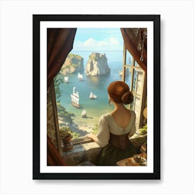 Girl Looking Out Of A Window Art Print